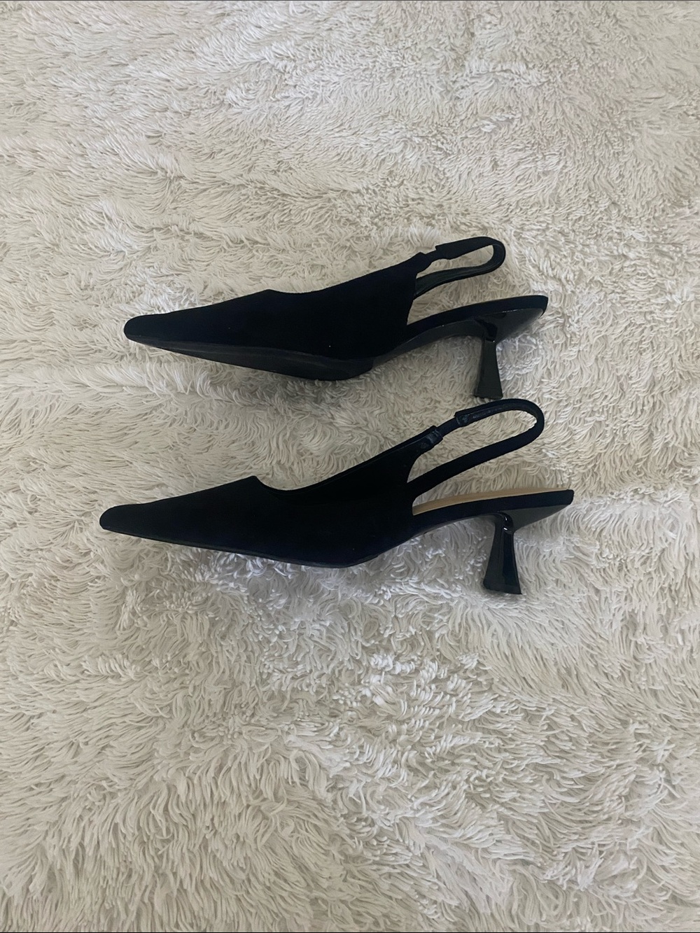 Rouge Helium Black Pointed Slingback Mules